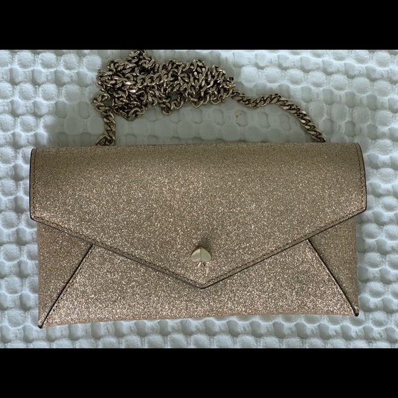 Kate spade burles a court chain clutch + card holder in gold glitter - Picture 2 of 6